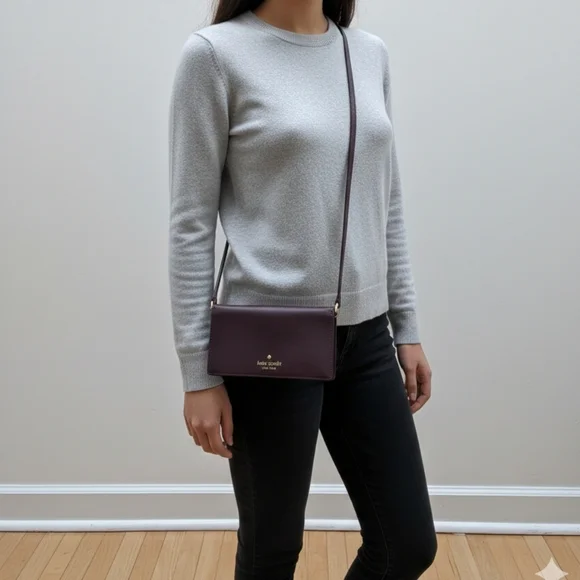 Kate Spade Laurel Way Winni Crossbody Wallet - Burgundy Saffiano - Picture 2 of 11